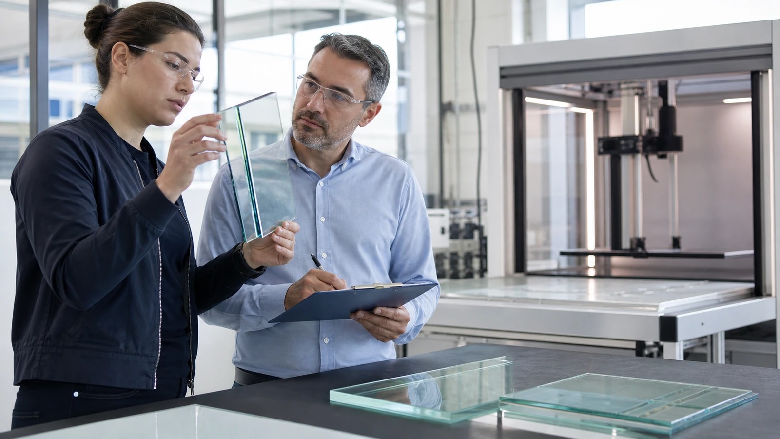 Glass quality team comparing a manual method with an automated station